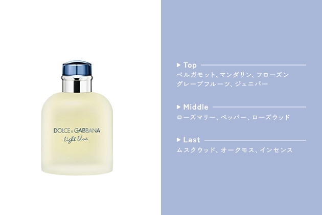〈ドルチェ＆ガッバーナ〉ドルチェ＆ガッバーナ ライト ブルー プールオム オードトワレ(75mL) 税込11,550円、同(125mL) 税込15,620円