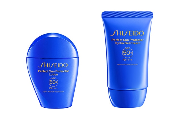 〈SHISEIDO〉左から：パーフェクト サン プロテクター ローション SPF50+・PA++++(50mL) 税込6,600円、同 ハイドロ ジェルクリーム SPF50+・PA++++(50g) 税込6,380円