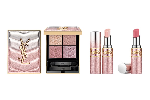 〈イヴ・サンローラン〉左から：クチュール ミニ クラッチ〈コレクター〉(限定1種) 税込11,660円、YSL ラブシャイン キャンディグレーズ〈コレクター〉(限定1色) 税込6,600円、YSL ラブシャイン キャンディ グロウ バーム〈コレクター〉(限定1色) 税込5,940円