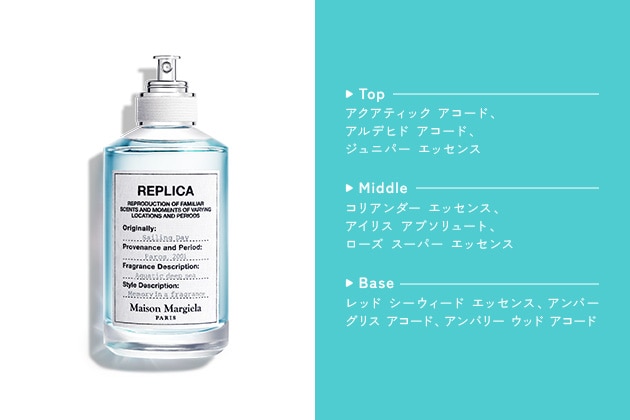 〈メゾン マルジェラ フレグランス〉レプリカ オードトワレ セーリング デイ(30mL) 税込12,210円、同(100mL) 税込24,970円