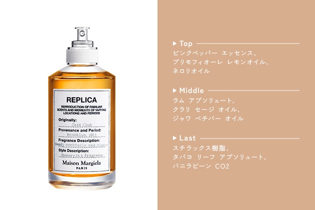 〈メゾン マルジェラ フレグランス〉レプリカ オードトワレ ジャズ クラブ(30mL) 税込12,210円、同(100mL) 税込24,970円